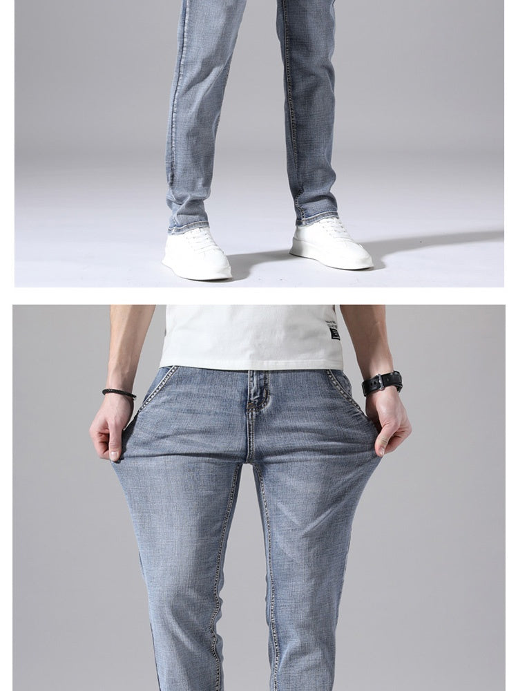Men’s Retro Loose-Fit Jeans – Lightweight Tapered Summer Denim