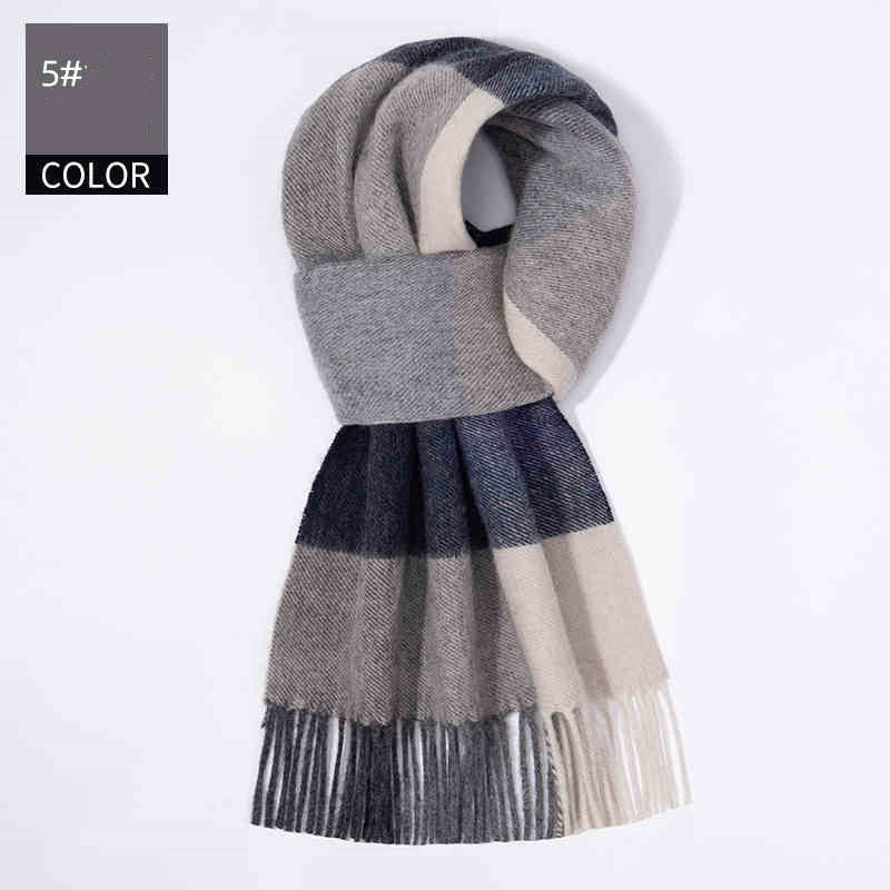 Winter Cashmere Wool Scarf – Soft Grid Pattern Warm Wrap