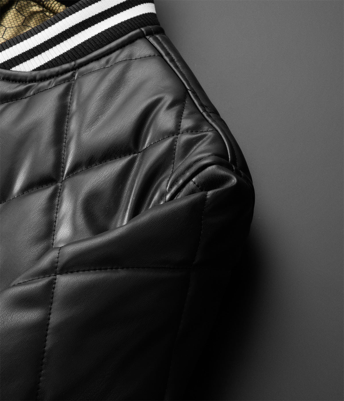 Men’s Trendy Faux Leather Baseball Jacket – Casual Street Style Outerwear