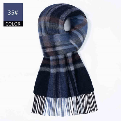 Winter Cashmere Wool Scarf – Soft Grid Pattern Warm Wrap
