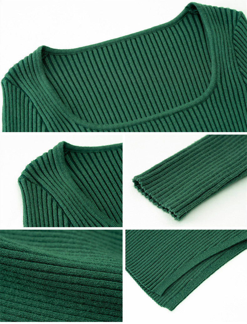 Women’s Square Collar Woolen Dress – Elegant Solid Color Winter Outfit