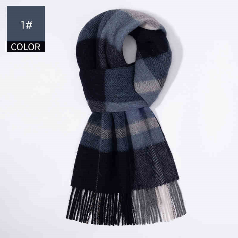 Winter Cashmere Wool Scarf – Soft Grid Pattern Warm Wrap