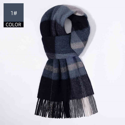 Winter Cashmere Wool Scarf – Soft Grid Pattern Warm Wrap