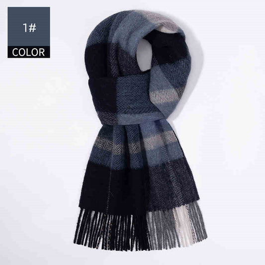 Winter Cashmere Wool Scarf – Soft Grid Pattern Warm Wrap