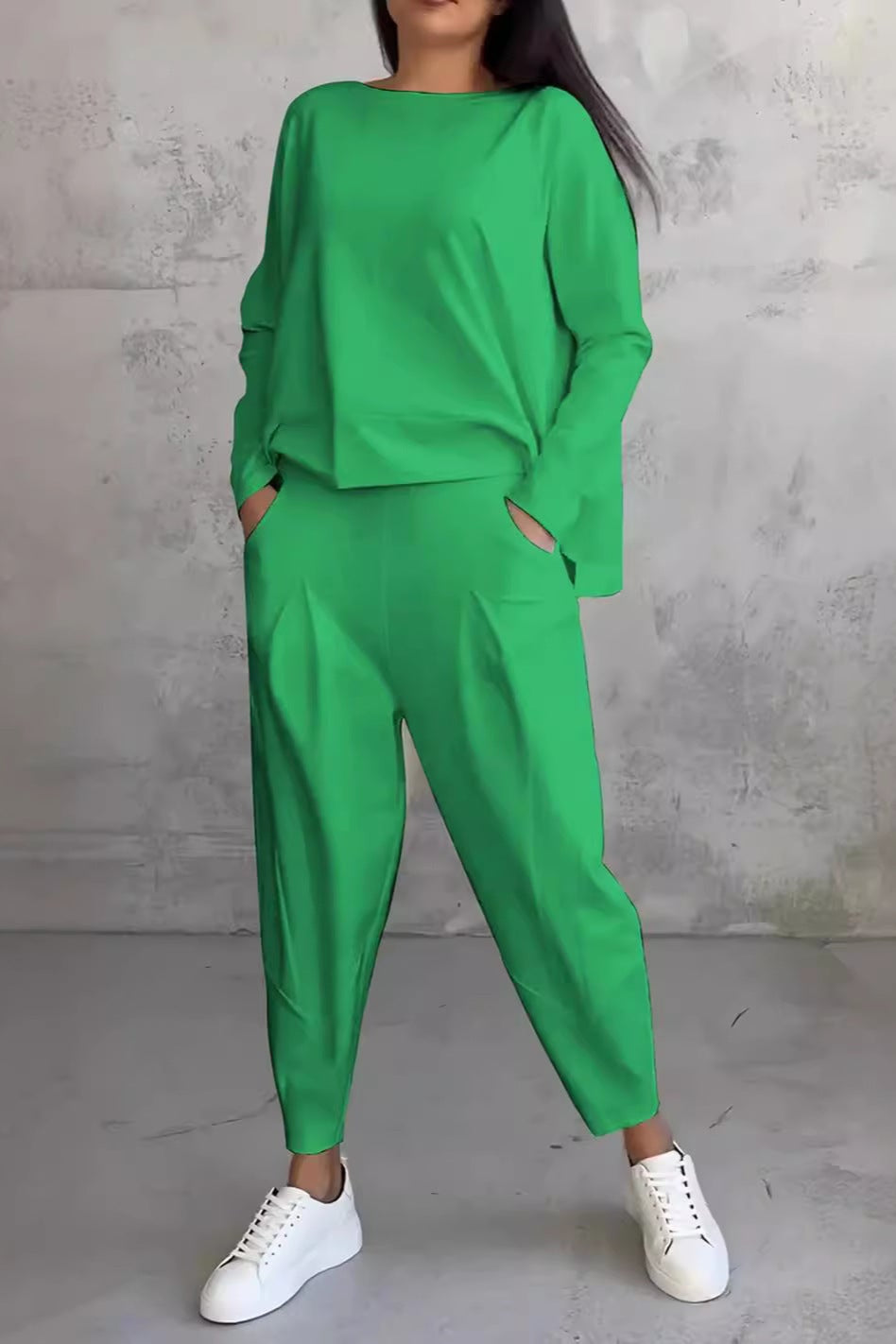 Women’s 2-Piece Lounge Set – Long Sleeve Irregular Top & Harem Pants | Casual Loose Fit Outfit with Pockets