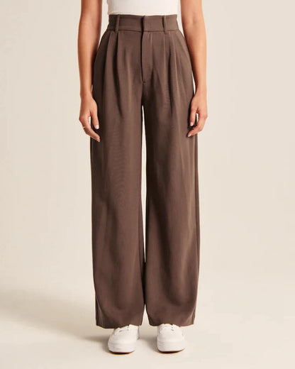 Women’s High Waist Wide-Leg Trousers with Pockets – Elegant Straight-Cut Casual Pants