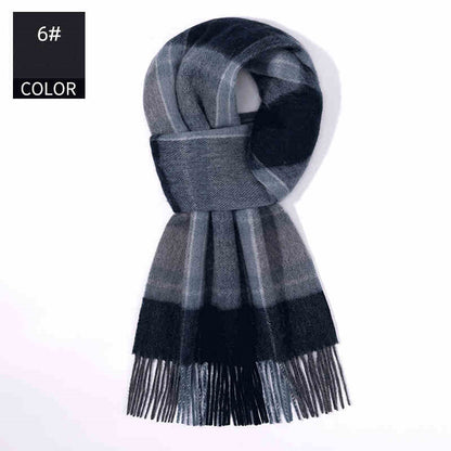 Winter Cashmere Wool Scarf – Soft Grid Pattern Warm Wrap