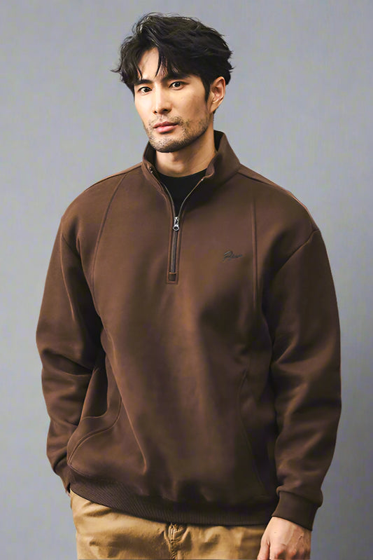 Men’s Fleece-Lined Zip-Up Pullover – Warm Cotton Jacket for Spring & Autumn
