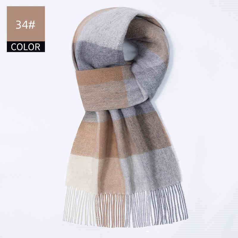 Winter Cashmere Wool Scarf – Soft Grid Pattern Warm Wrap