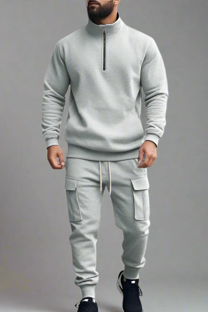 Men’s Casual Fleece-Lined Thermal Zip-Up Tracksuit – Winter Warm 2-Piece Set
