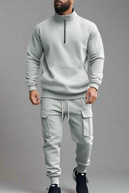 Men’s Casual Fleece-Lined Thermal Zip-Up Tracksuit – Winter Warm 2-Piece Set
