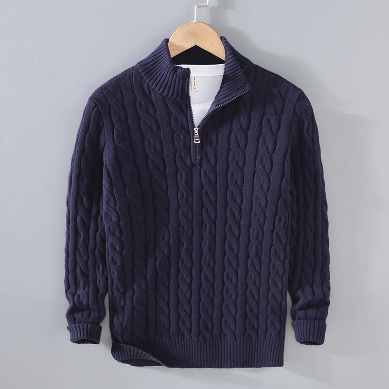 Quarter-Zip Cable Knit Pullover – Thickened Winter Sweater