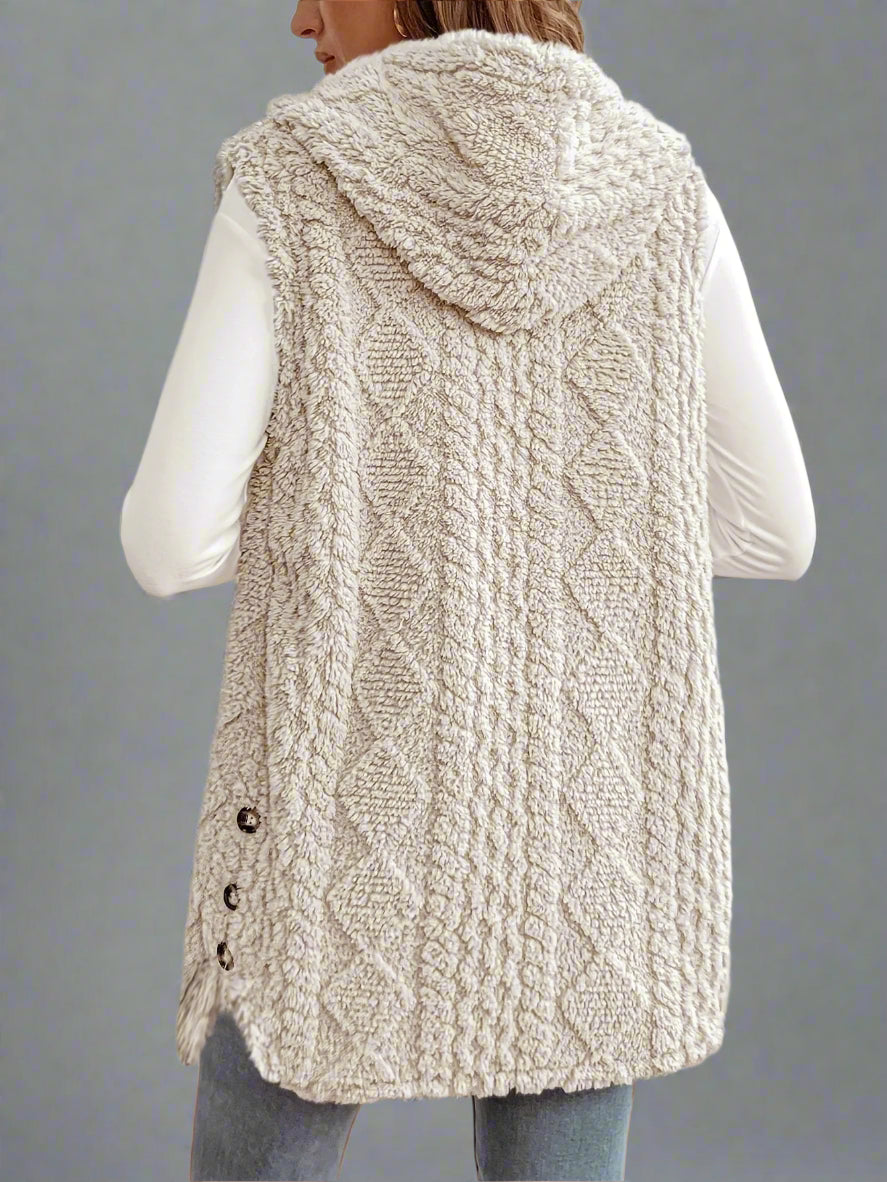 Elegant Diamond-Textured Sleeveless Plush Wool Coat for Women