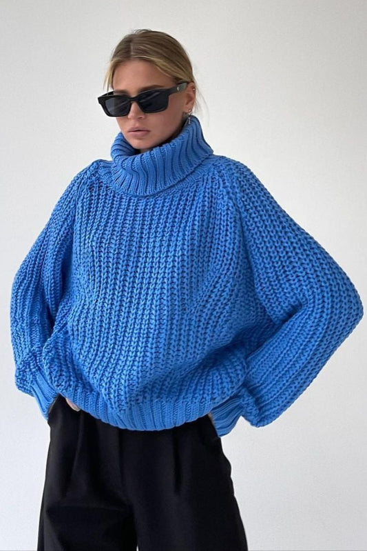 Women’s Oversized Turtleneck Chunky Knit Sweater – Casual Pullover