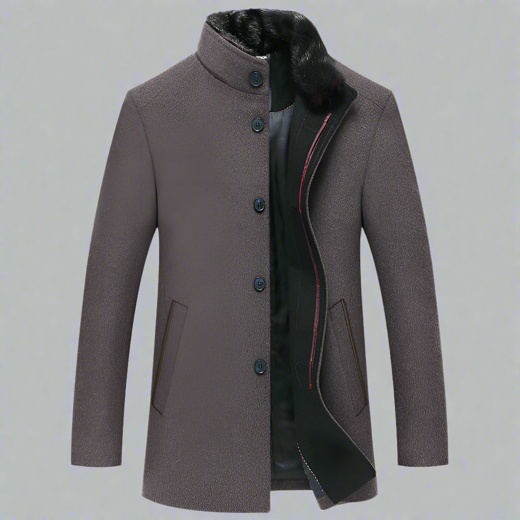 Men’s Stand Collar Woolen Overcoat – Classic Winter Outerwear