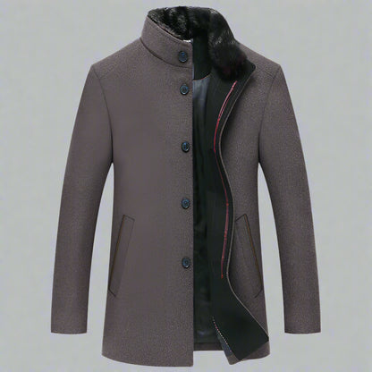 Men’s Stand Collar Woolen Overcoat – Classic Winter Outerwear