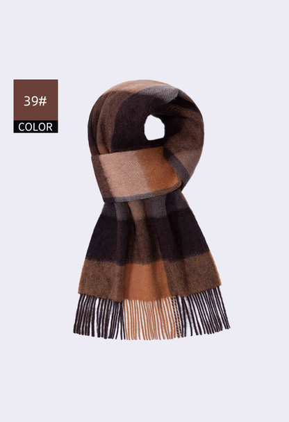 Winter Cashmere Wool Scarf – Soft Grid Pattern Warm Wrap