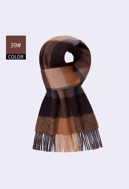 Winter Cashmere Wool Scarf – Soft Grid Pattern Warm Wrap