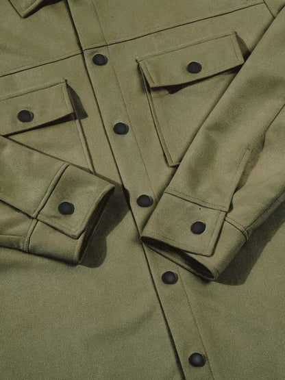 Men’s Suede Button-Up Jacket – Mid-Length Casual Outerwear