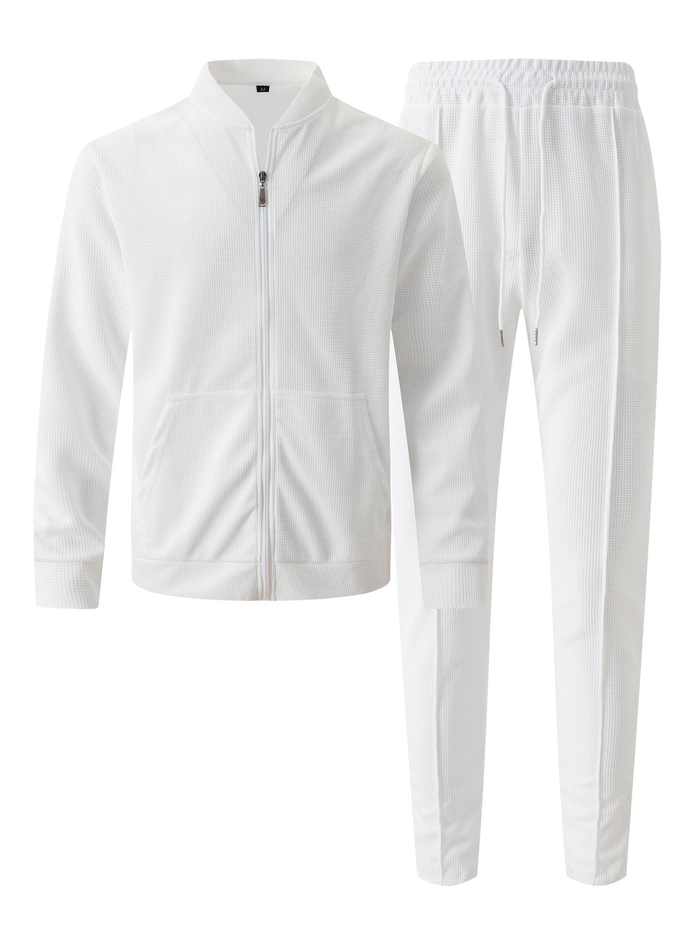 Men’s Waffle Texture Zip-Up Tracksuit – 2-Piece Casual Jacket & Pants Set