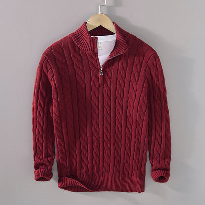 Quarter-Zip Cable Knit Pullover – Thickened Winter Sweater