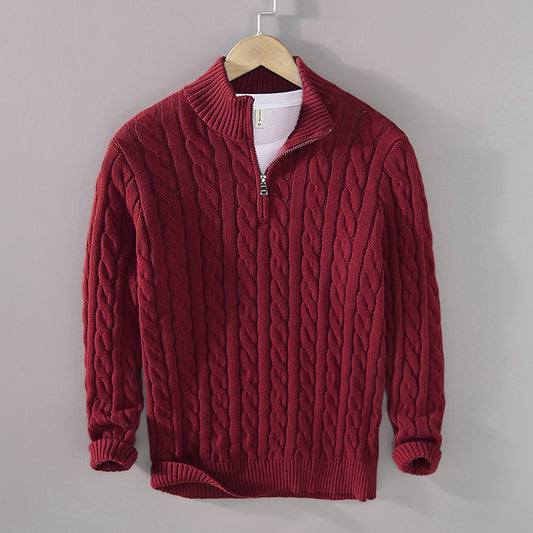 Quarter-Zip Cable Knit Pullover – Thickened Winter Sweater