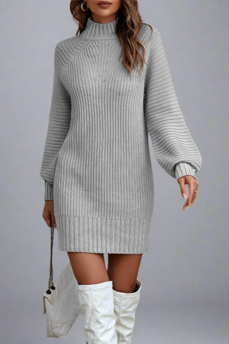 Women’s Turtleneck Ribbed Knit Sweater Dress – Long Sleeve Pullover Winter Fashion