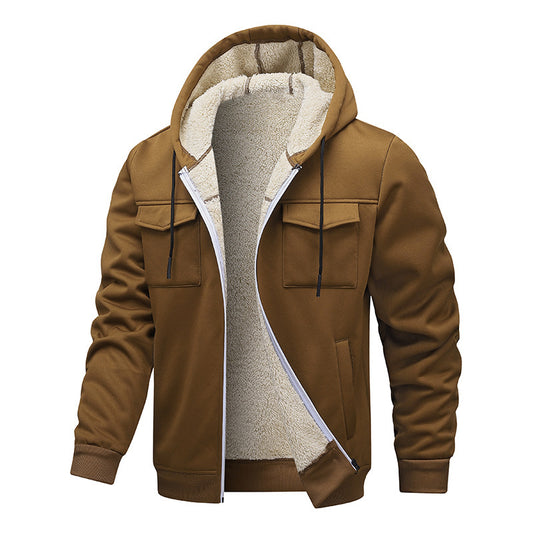 Men’s Fleece-Lined Utility Jacket – Warm Hooded Streetwear Layer