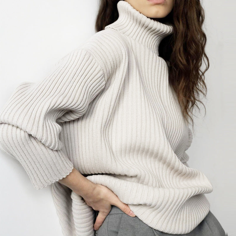 Women’s Ribbed Knit Turtleneck Sweater & Skirt Set – Elegant Two-Piece Outfit
