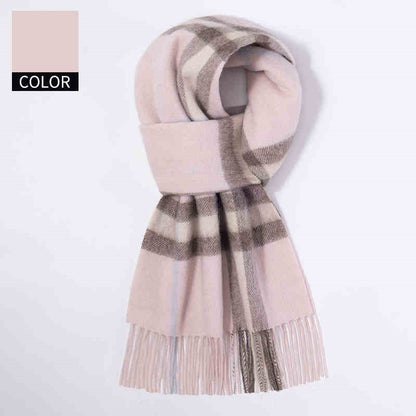 Winter Cashmere Wool Scarf – Soft Grid Pattern Warm Wrap