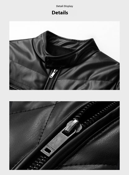 Thick PU Leather Jacket for Men – Fleece-Lined Casual Winter Coat