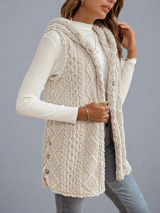 Elegant Diamond-Textured Sleeveless Plush Wool Coat for Women