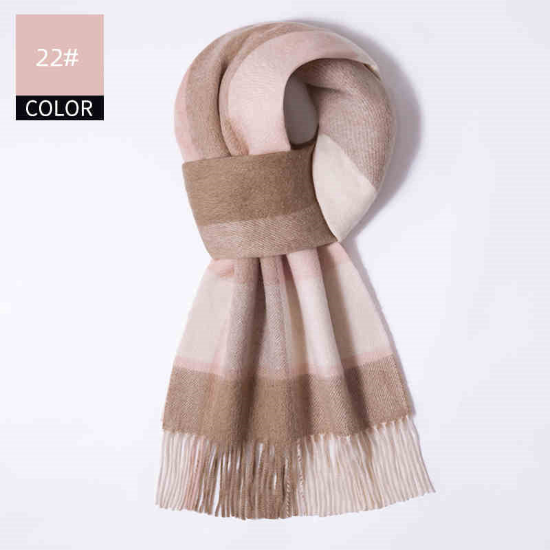 Winter Cashmere Wool Scarf – Soft Grid Pattern Warm Wrap