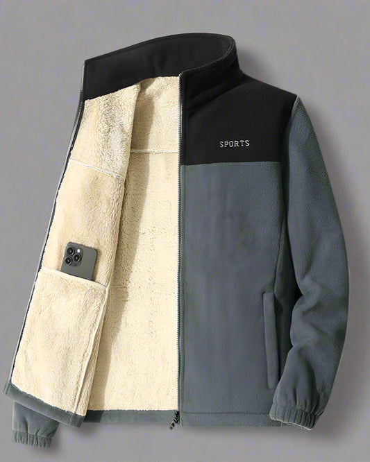 Men’s Embroidered Fleece Jacket – Double-Sided Polar Fleece Zip-Up Sweater
