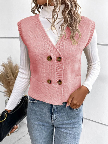Women’s Knitted V-Neck Button Cardigan – Casual Soft Acrylic Sweater