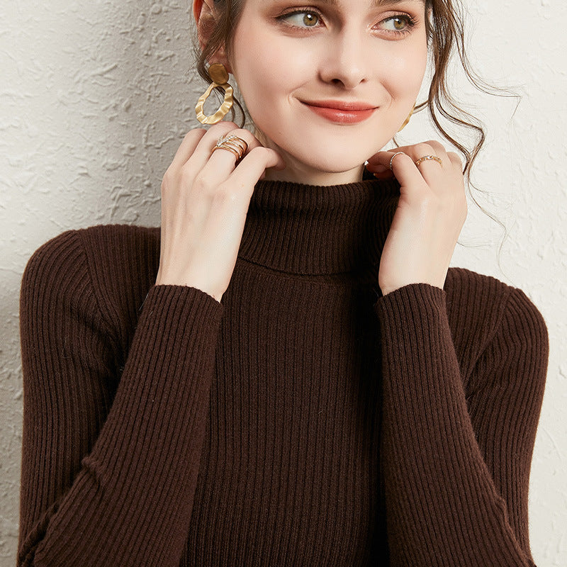 Women’s Slim Turtleneck Knitted Pullover – Thickened Viscose Base Layer