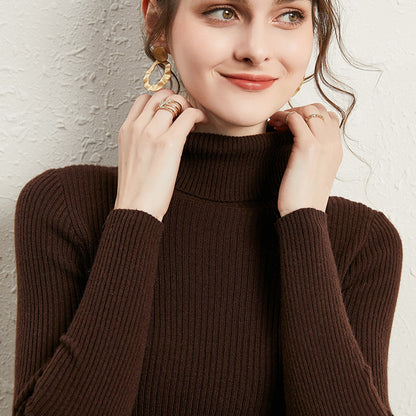 Women’s Slim Turtleneck Knitted Pullover – Thickened Viscose Base Layer