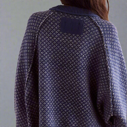Women’s Jacquard Knit Sweater – Loose Fit Round Neck Pullover for Autumn & Winter