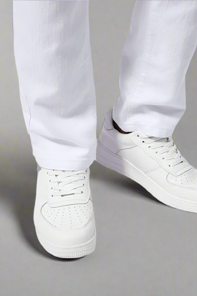 Men’s White Stretch Denim Jeans – Slim Fit Mid-Waist Pencil Pants