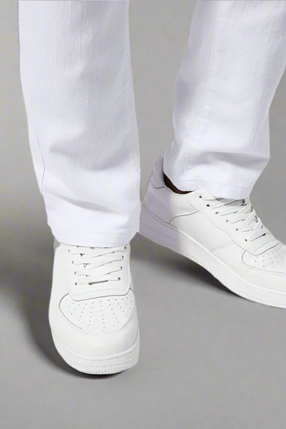 Men’s White Stretch Denim Jeans – Slim Fit Mid-Waist Pencil Pants