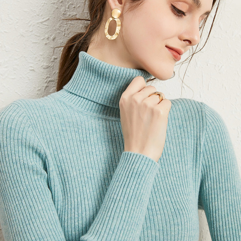 Women’s Slim Turtleneck Knitted Pullover – Thickened Viscose Base Layer