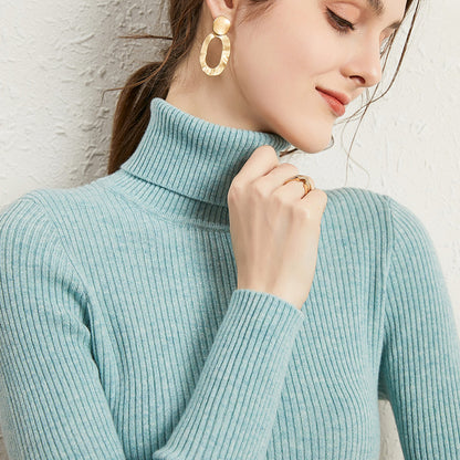 Women’s Slim Turtleneck Knitted Pullover – Thickened Viscose Base Layer