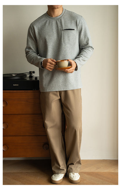 Men’s Contrast Pocket Pullover – Long Sleeve Loose Fit Spring Top