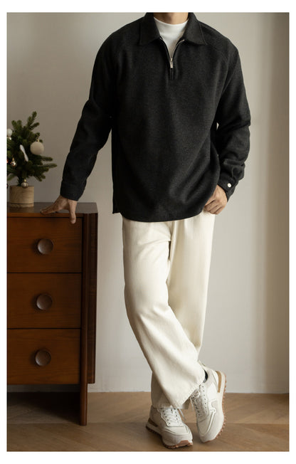 Men’s Half-Zip Pullover Sweater – Lightweight Lapel Top for Spring & Autumn