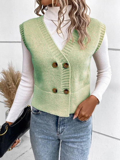 Women’s Knitted V-Neck Button Cardigan – Casual Soft Acrylic Sweater