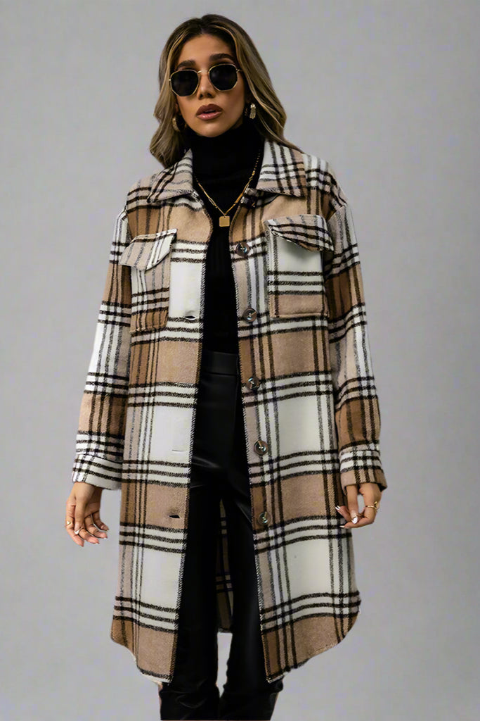 Plaid Wool-Blend Button-Up Coat – Cozy Casual Outerwear