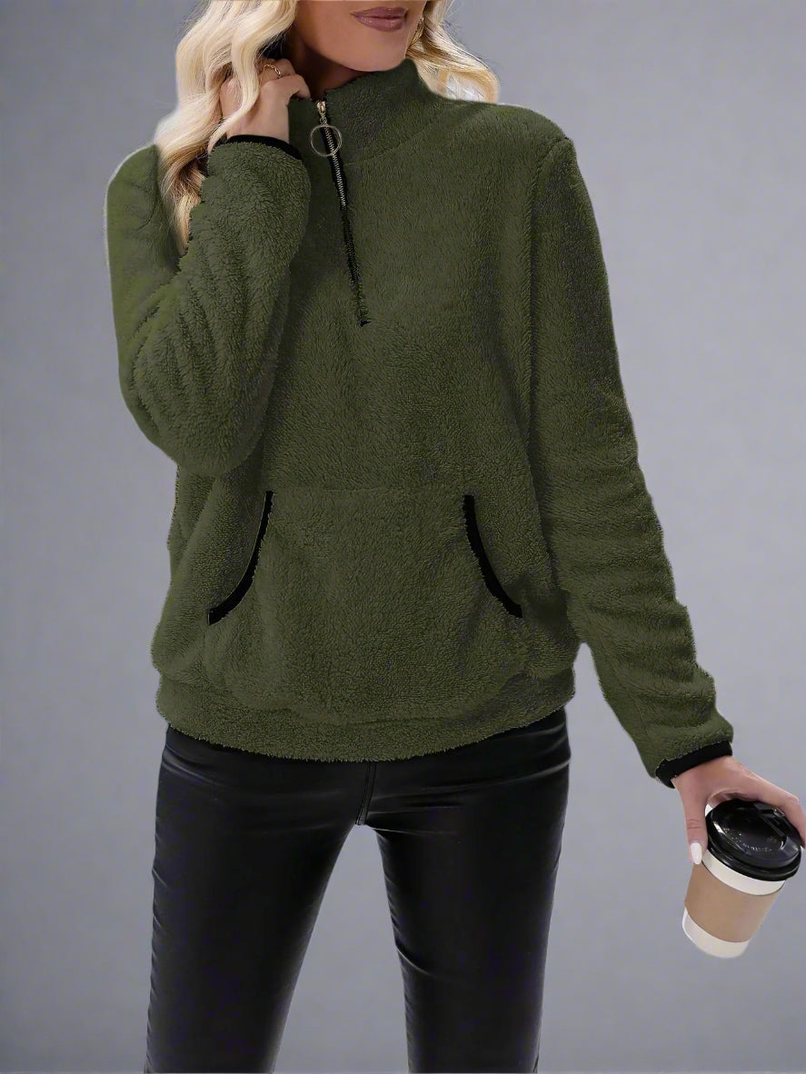 Women’s Double-Sided Fleece Sweatshirt – Cozy Geometric Pullover for Autumn & Winter