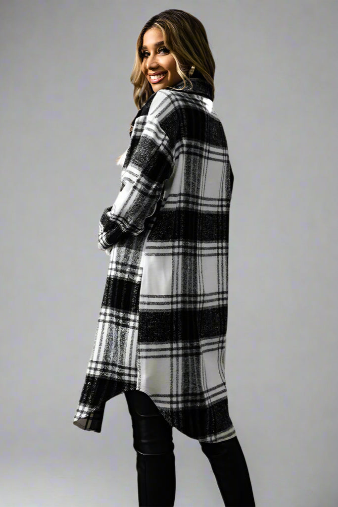 Plaid Wool-Blend Button-Up Coat – Cozy Casual Outerwear