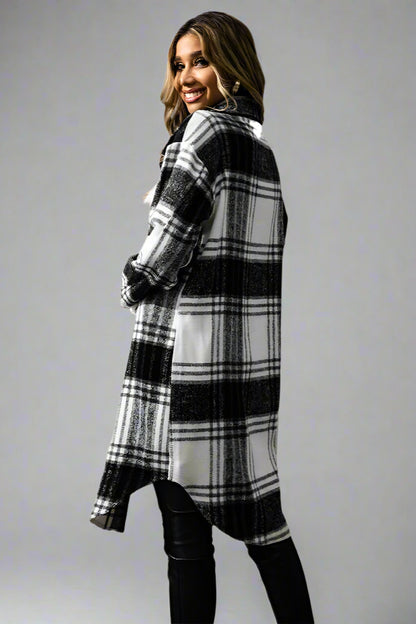 Plaid Wool-Blend Button-Up Coat – Cozy Casual Outerwear