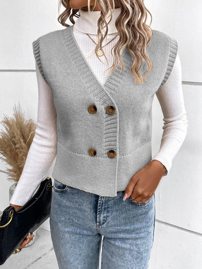 Women’s Knitted V-Neck Button Cardigan – Casual Soft Acrylic Sweater